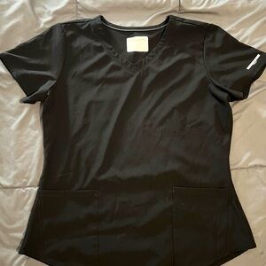 Skechers Black V-Neck Short Sleeve Scrub Top with Front Pockets